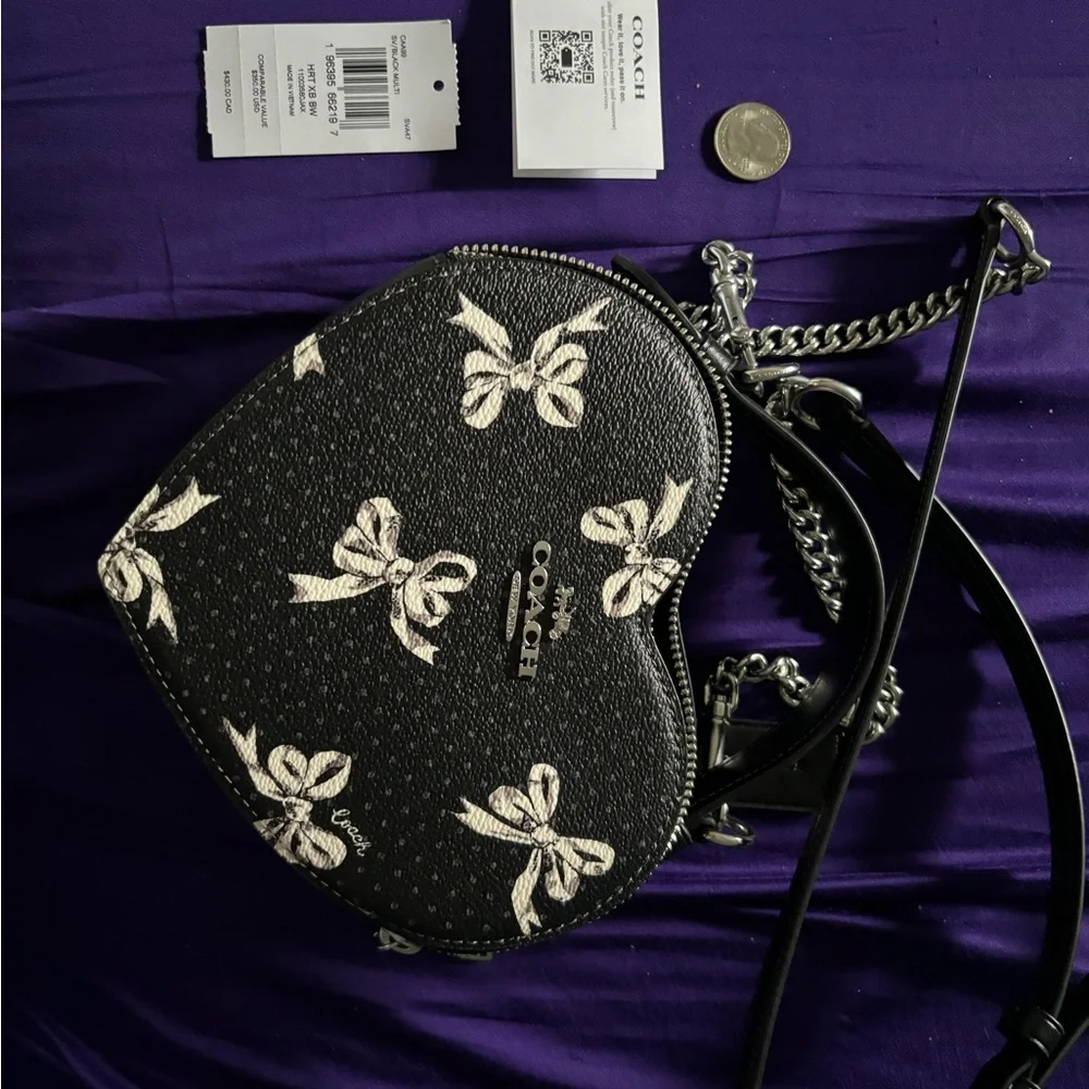 Coach Black and White Crossbody Bag with Bow Print